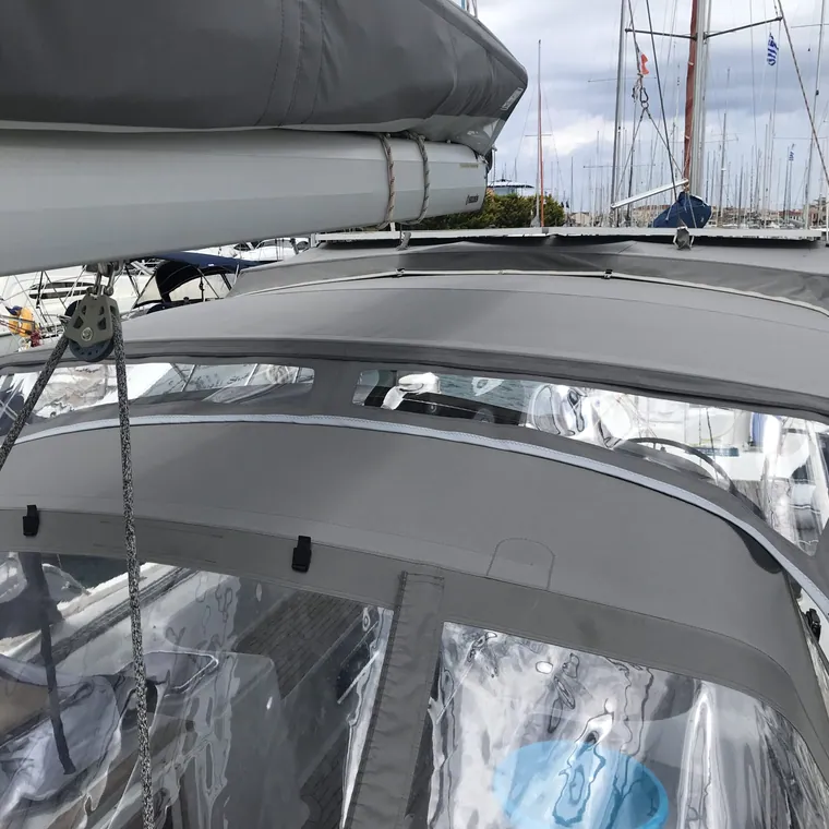 Enclosure and sprayhood fitted together, panels still protected