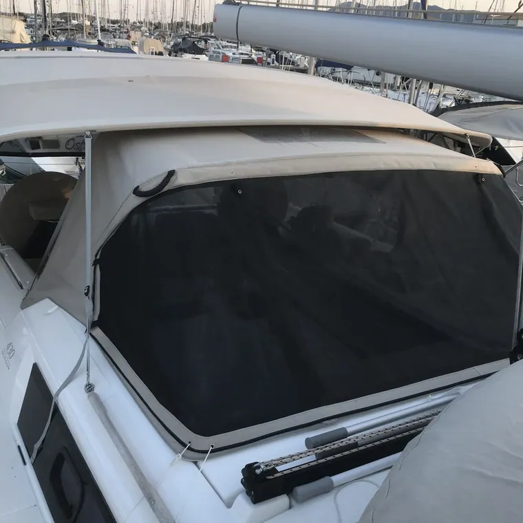 Dark sprayhood with tinted windows on a motor yacht
